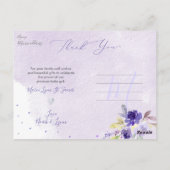 Carte Postale Baby shower Merci Aquarelle Violet Roses (Dos)