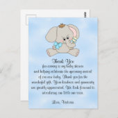 Carte Postale Baby shower Merci bébé éléphant (Devant / Derrière)