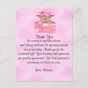 Carte Postale Baby shower Merci bébé fille ethnique