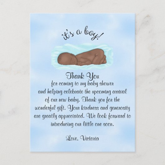 Carte Postale Baby shower Merci C'est un garçon ethnique (Devant)