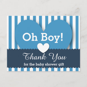 Carte Postale BABY SHOWER MERCI Coeurs Rayures V05 BLEU
