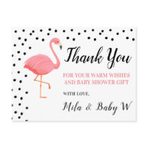 Carte postale Baby shower Merci Flamant rose