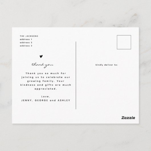 Carte Postale Baby shower Merci Moderne Simple Photo Collage (Dos)