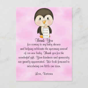 Carte Postale Baby shower Merci Penguin