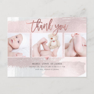 Carte Postale baby shower Merci Pinceau rose