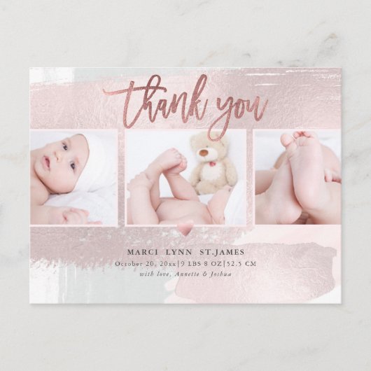 Carte Postale Baby shower Merci Pinceau rose (Devant)