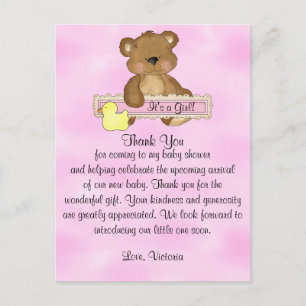 Carte Postale baby shower Merci Teddy Bear