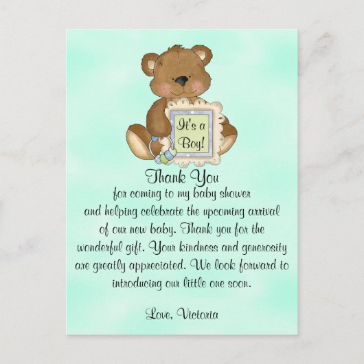 Carte Postale Baby shower Merci Teddy Bear (Devant)