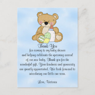 Carte Postale baby shower Merci Teddy Bear