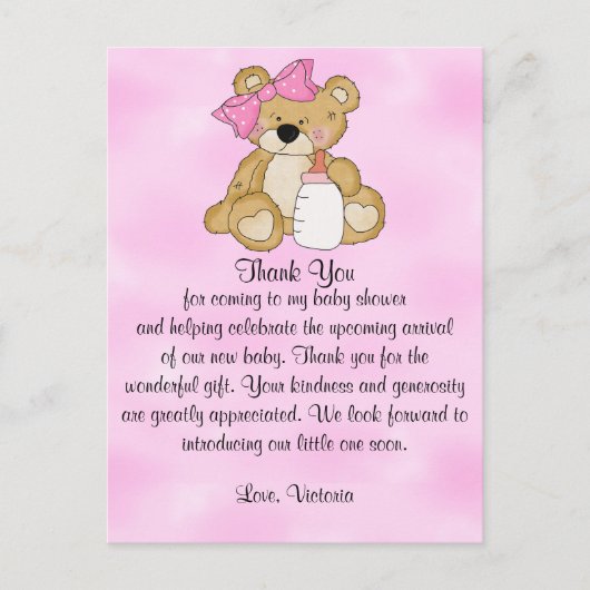 Carte Postale Baby shower Merci Teddy Bear (Devant)