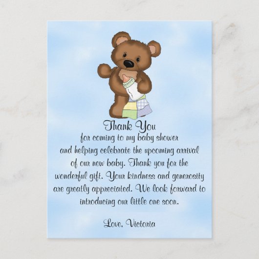Carte Postale Baby shower Merci Teddy Bear (Devant)