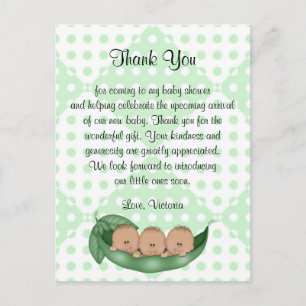 Carte Postale baby shower Merci Triplet Pois dans un podium