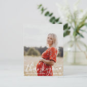 Carte Postale Baby shower moderne Script Merci photo (Debout devant)
