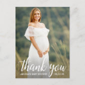 Carte Postale Baby shower moderne Script Merci photo (Devant)