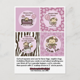 Carte Postale BABY SHOWER MONKEY Cupcake Tags Tags CJ-O