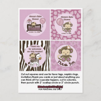 Carte Postale BABY SHOWER MONKEY Cupcake Tags Tags CJ-O