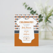 Carte Postale Baby shower Motif de Jacquard orange brûlé (Debout devant)