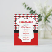 Carte Postale Baby shower Motif Jacquard rouge et noir (Debout devant)