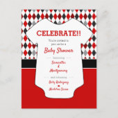Carte Postale Baby shower Motif Jacquard rouge et noir (Devant)