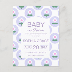 Carte Postale Baby shower mou violet rose pâle Fleur marguerite