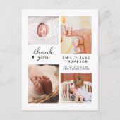 Carte Postale Baby shower multiphoto de script moderne Merci (Devant)