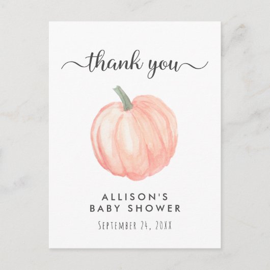 Carte Postale Baby shower Orange Citrouille Merci (Devant)
