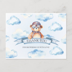 Carte Postale Baby Shower Ourson Vintage Nuage Bleu