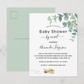 Carte Postale Baby shower par mail blanc eucalyptus vert abeille (Devant / Derrière)