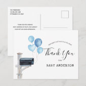 Carte Postale baby shower par Mail Blue Balloons Merci (Devant / Derrière)