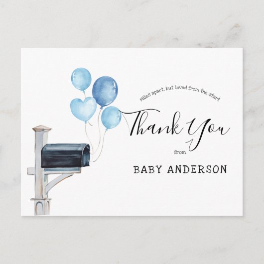 Carte Postale baby shower par Mail Blue Balloons Merci (Devant)