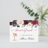 Carte Postale Baby shower Par Mail Burgundy Blush Navy Floral (Debout devant)