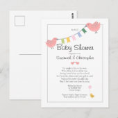 Carte Postale Baby shower Par Mail Girl Pink Birds (Devant / Derrière)