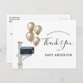Carte Postale Baby shower par Mail Gold Balloons Merci (Devant / Derrière)