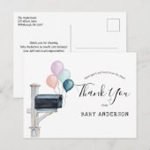 Carte Postale Baby shower par Mail Pink & Blue Balloons Merci (Devant / Derrière)