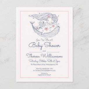 Carte Postale Baby Shower Petite Fille Mermaid Rose