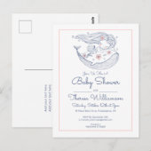 Carte Postale Baby Shower | Petite Fille Mermaid Rose (Devant / Derrière)