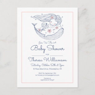 Carte Postale Baby Shower Petite Fille Mermaid Rose