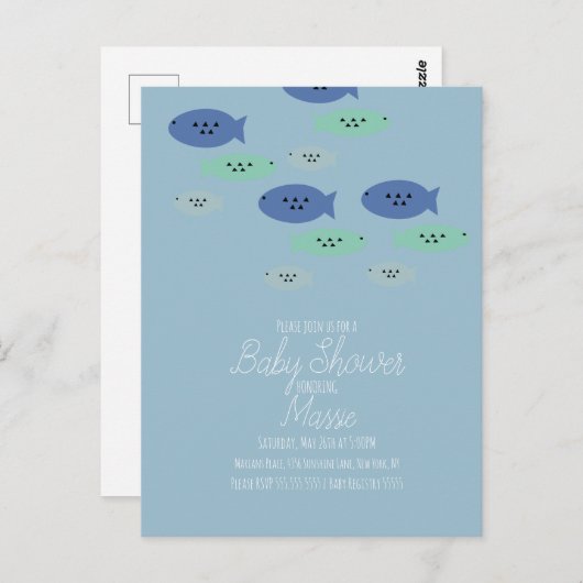 Carte Postale Baby Shower Piscine Poissons Nageants (Devant / Derrière)