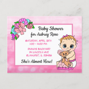 Carte Postale Baby shower pour fille, Bébé à la poitrine rose