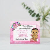 Carte Postale Baby shower pour fille, Pink Bow Ethnic Baby (Debout devant)