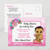 Carte Postale Baby shower pour fille, Pink Bow Ethnic Baby (Devant / Derrière)