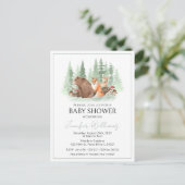 Carte postale baby shower pour les animaux foresti (Debout devant)