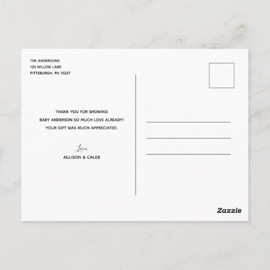 Carte Postale Baby shower rose éléphant par Merci du courrier (Dos)