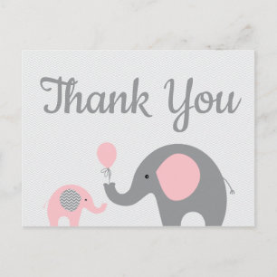 Carte postale Baby shower rose Grey Elephant
