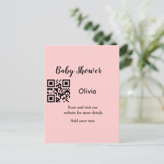 Carte Postale Baby shower rose simple q r code ajouter le texte  (Debout devant)