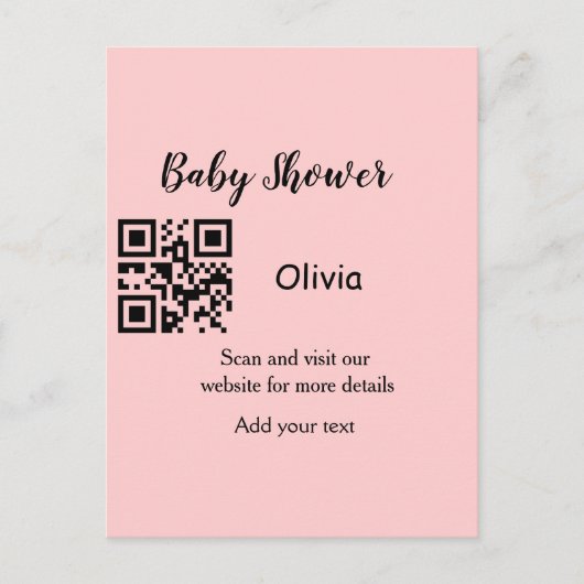 Carte Postale Baby shower rose simple q r code ajouter le texte  (Devant)