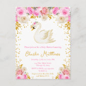Carte Postale Baby shower Rose Swan Pink et Gold (Devant)
