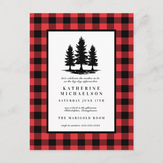Carte Postale BABY SHOWER | Rustique Forêt Buffalo Checks (Devant)
