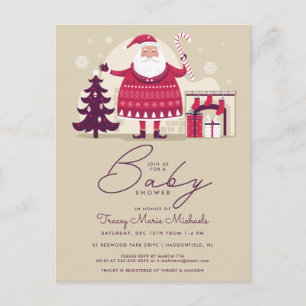 Carte Postale Baby shower Santa Claus et cheminée