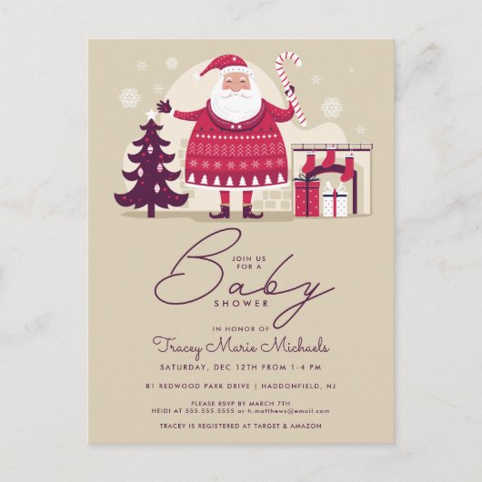 Carte Postale Baby shower | Santa Claus et cheminée (Devant)